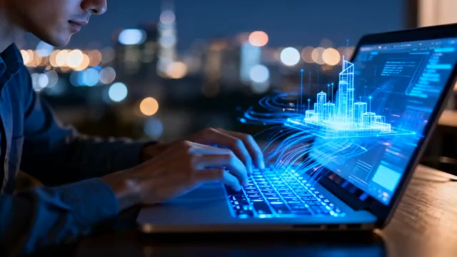  夜晚办公 全息投影城市2908#横屏 	 