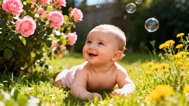  婴儿草坪微笑玩耍2960#横屏 	 