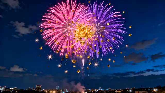  夜空中绽放的彩色烟花2906#横屏 	 