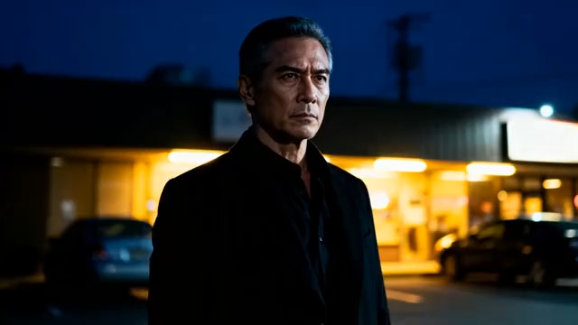  夜晚便利店前的沉思男子2911#横屏 	 