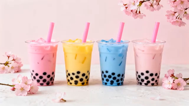  樱花季彩色珍珠奶茶2965#横屏 	 