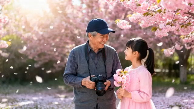  樱花下的爷孙时光2971#横屏 	 