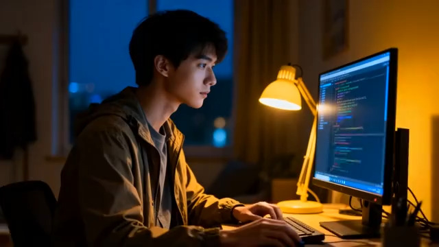  夜晚编程的年轻程序员2910#横屏 	 