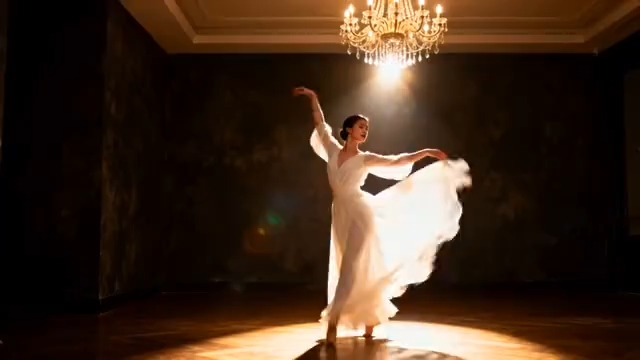  优雅白裙女子独舞2979#横屏 	 