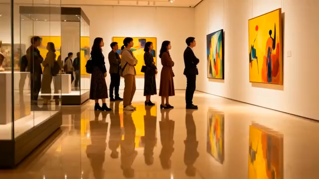  艺术展人们观赏画作2948#横屏 	 