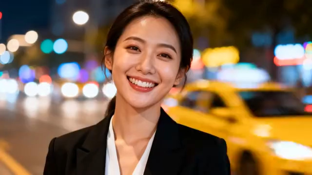  夜景下的微笑女白领2905#横屏 	 