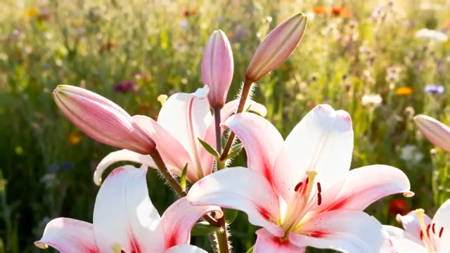  阳光下盛开的粉色百合花2874#横屏 	 