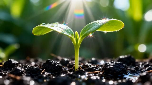  阳光雨露下的幼苗生长2882#横屏 	 