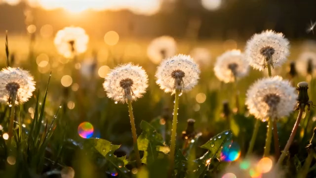  阳光下的蒲公英特写2838#横屏 	 