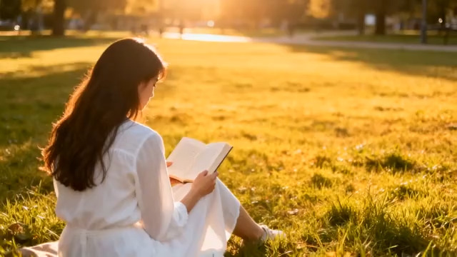  阳光下读书的女孩2866#横屏 	 