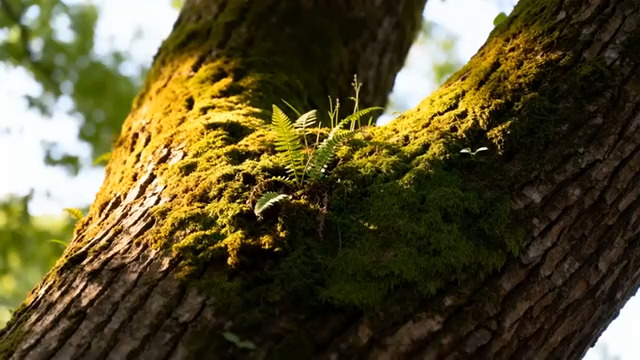  阳光下的树干苔藓特写2844#横屏 	 -