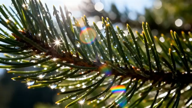  阳光下的松针与露珠2848#横屏 	 - 