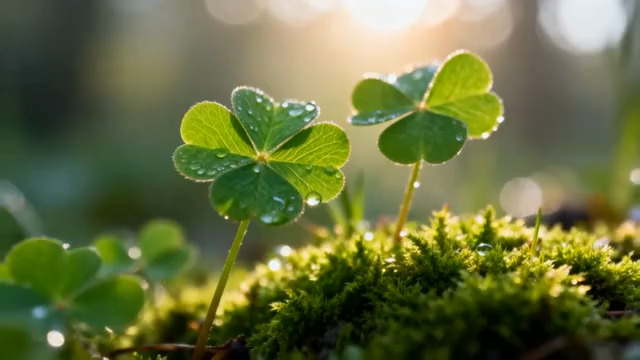  阳光下的三叶草与露珠2842#横屏 	 