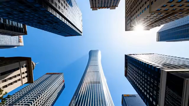  仰望城市摩天大楼群2892#横屏 	 