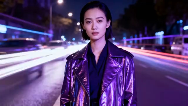  夜街霓虹下的酷飒女孩2901#横屏 	 