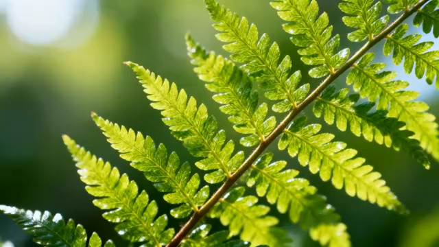  阳光下的绿色蕨类叶2827#横屏 	 