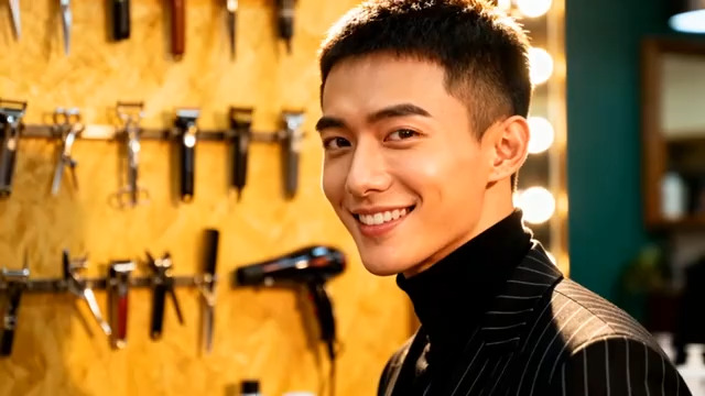  阳光理发师微笑特写2771#横屏 	 