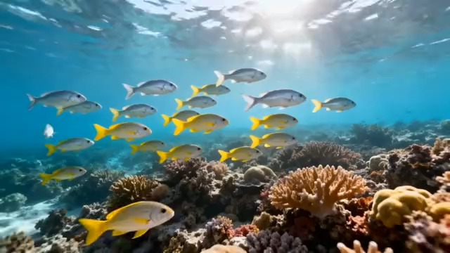  阳光珊瑚礁鱼群游动2783#横屏 	 -