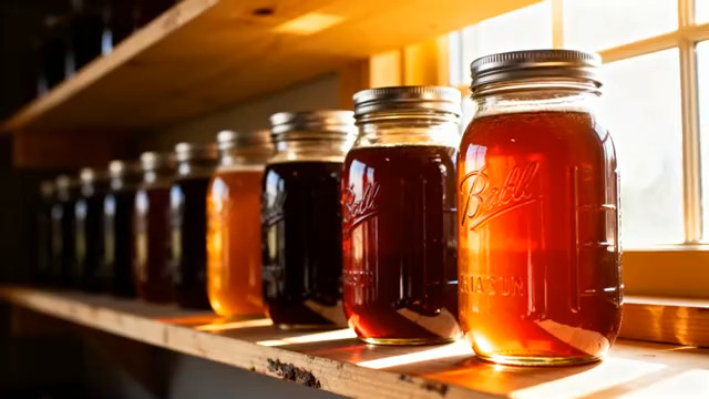  阳光木架上的玻璃罐2772#横屏 	 