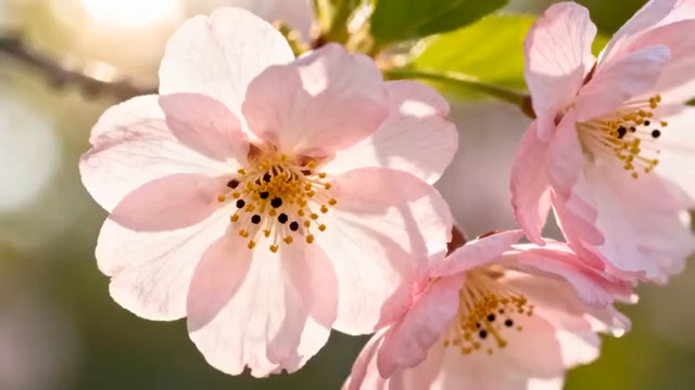  阳光下的粉色樱花特写2805#横屏 	 