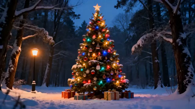  雪夜圣诞树灯光秀2707#横屏 	 