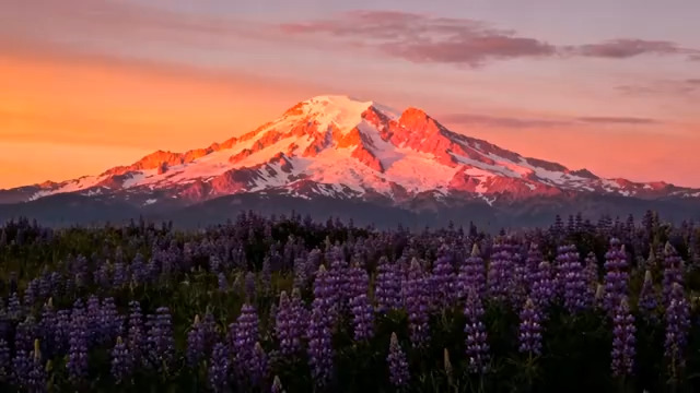  雪山日落唯美自然景观2672#横屏 	 