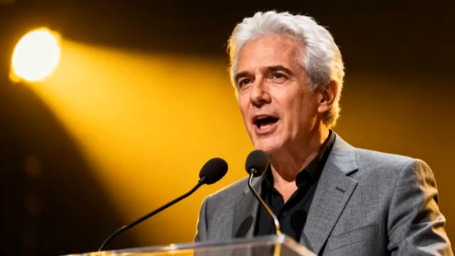  演讲台上的白发男子2746#横屏 	 