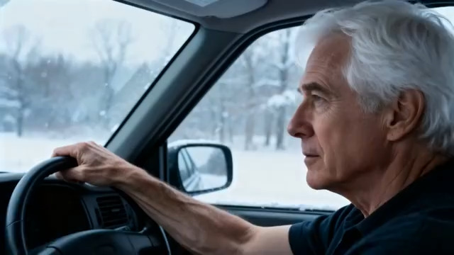  雪中驾驶的白发老人2724#横屏 	 