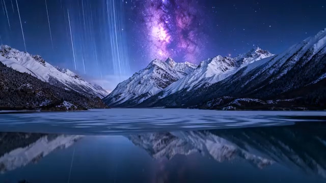  雪山银河夜空延时2691#横屏 	 