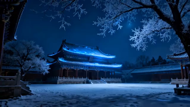  雪夜古建夜景2706#横屏 	 
