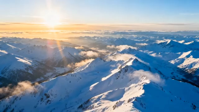  雪山日出航拍美景2663#横屏 	 -