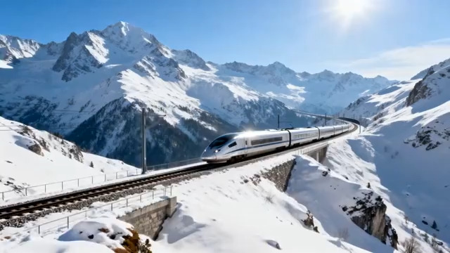  雪山高速列车穿行2649#横屏 	 