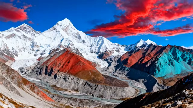  雪山红霞壮丽风光2650#横屏 	 