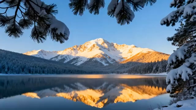  雪山晨雾湖景2644#横屏 	 