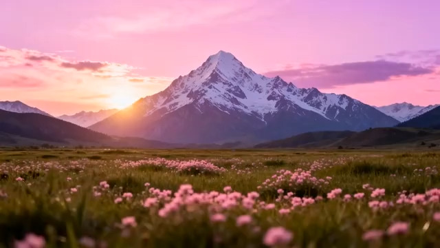  雪山花海日落美景2656#横屏 	 