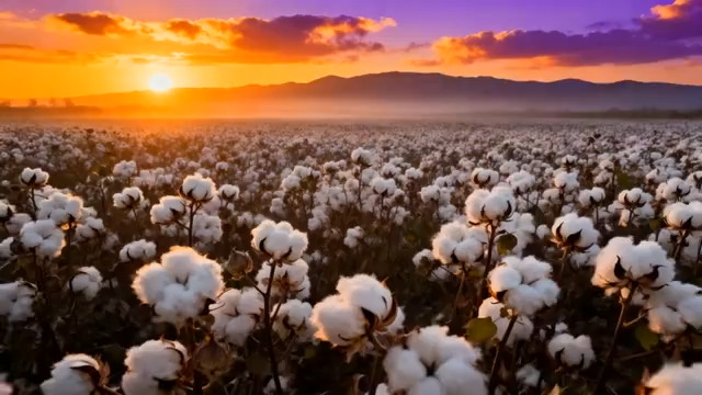  夕阳下的棉花田2397#横屏 	 
