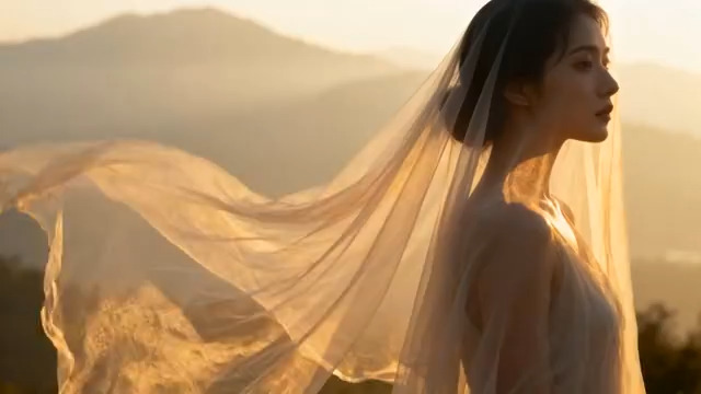  夕阳下的头纱女子2401#横屏 	 -