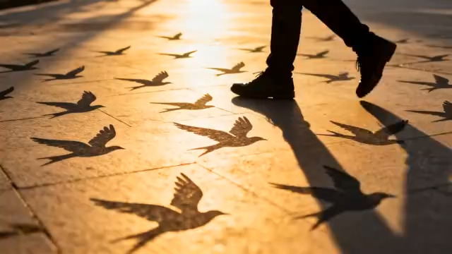  夕阳下的行人剪影2403#横屏 	 