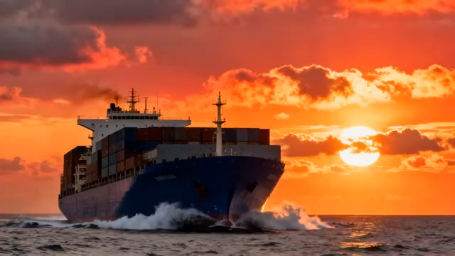  夕阳下的货轮航行2387#横屏 	 