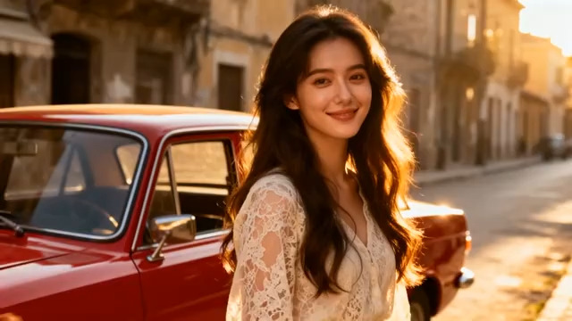  夕阳下的红衣少女2385#横屏 	 