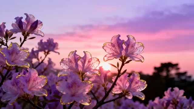  夕阳下的粉紫花朵2378#横屏 	 -