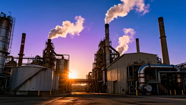  夕阳下的工业工厂2382#横屏 	 