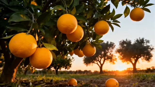  夕阳下的橙子果园2368#横屏 	 