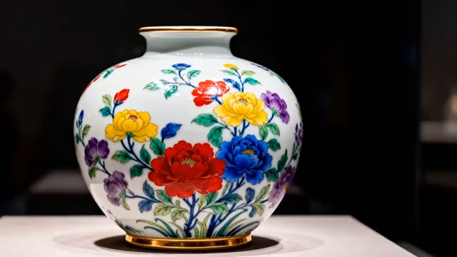  五彩花卉纹瓷瓶展示2351#横屏 	 - 