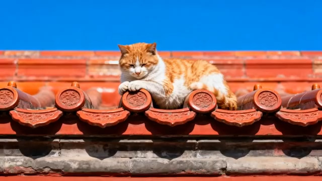  屋顶橘猫慵懒晒太阳2348#横屏 	 - 