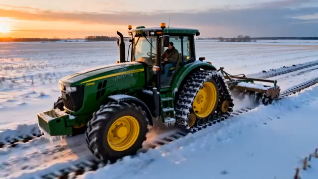  雪地拖拉机作业视频2612#横屏 	 