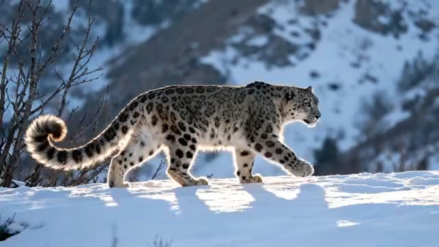  雪豹雪地行走视频素材2599#横屏 	 