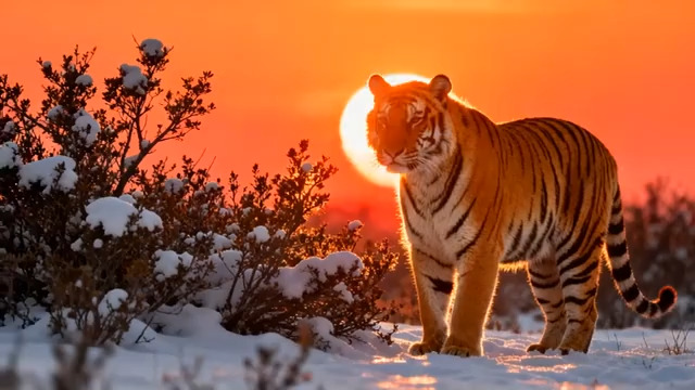  雪地猛虎与落日余晖2609#横屏 	 