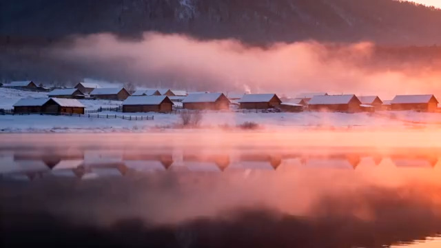  雪村晨雾日出2600#横屏 	 