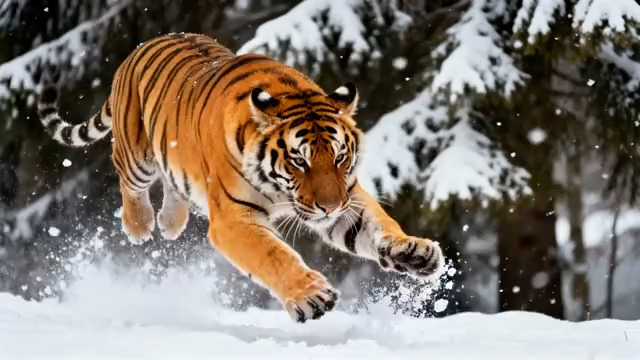  雪地猛虎奔跑特写2607#横屏 	 